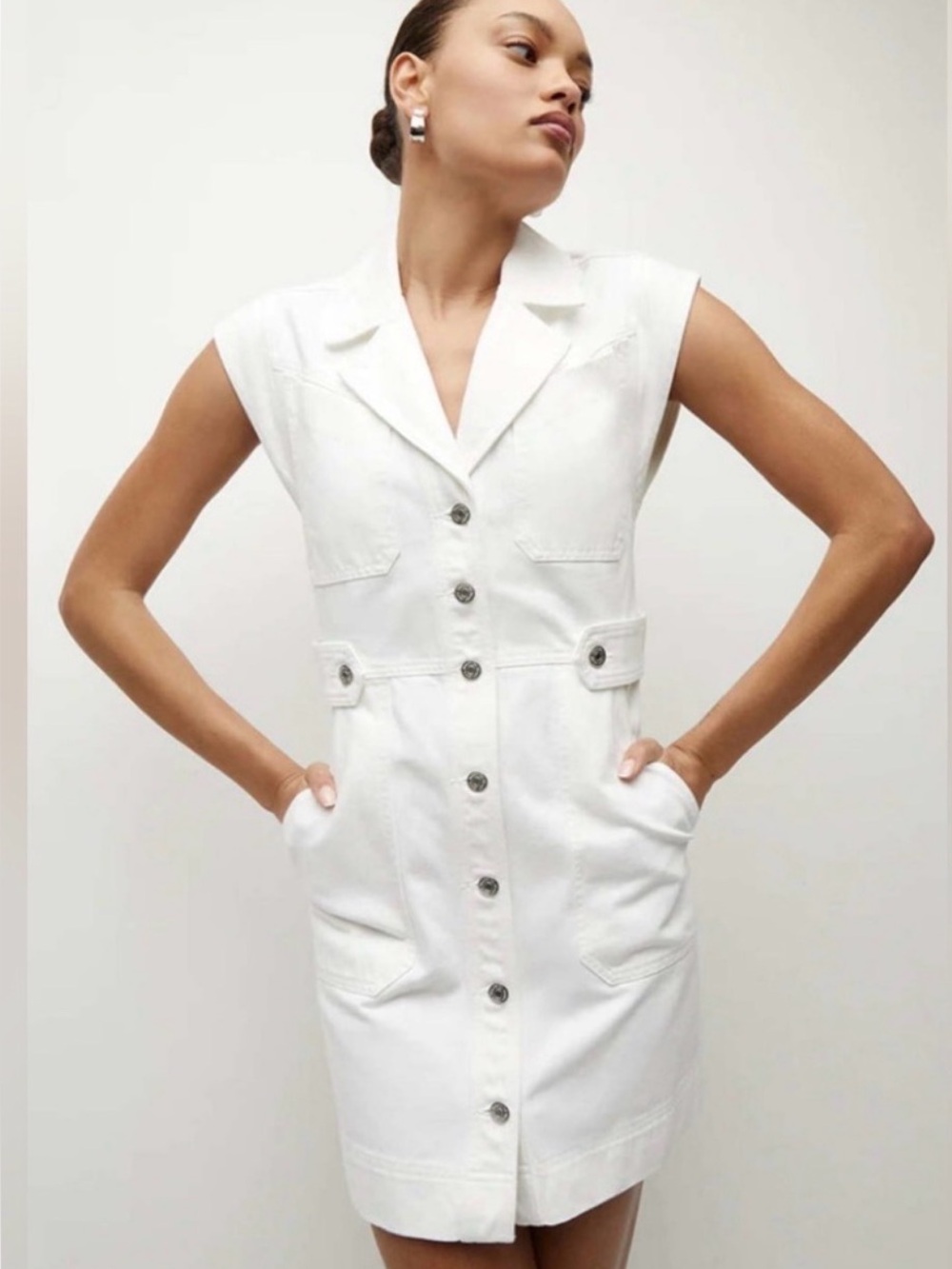 NWT Veronica Beard Jax Dress Sleeveless Button-Front White Shirt Dress - Picture 4 of 6